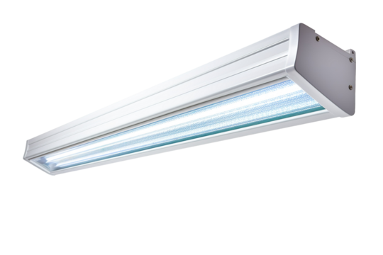 A Modern Fluorescent Light Fixture Illuminates a White Background on a White or Clear Surface PNG Transparent Background