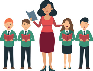 Teacher Leading Choir of School Children Singing