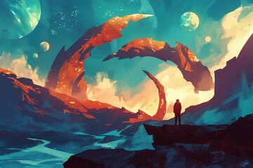 Solitary Figure in an Alien Landscape