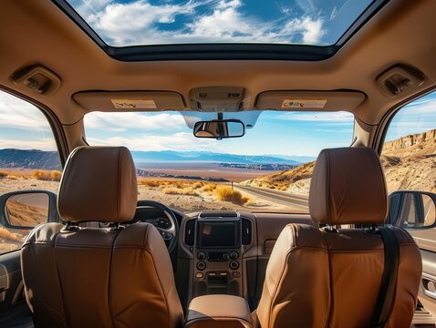 passengers, seats, view, desert, vast, open road