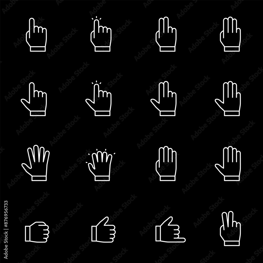 Canvas Prints gestures, white line icons. digital interaction gestures, cursor. symbols on black background. edita