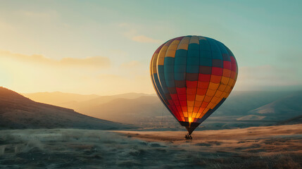 hot air balloon at sunrise, with corner space