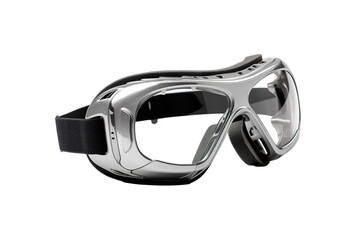Sleek Silver Safety Goggles for Secure Eye Protection on a White or Clear Surface PNG Transparent Background
