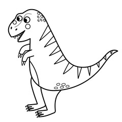 Cute Tyrannosaurus rex in black and white isolated element. Funny dinosaur t-rex of jurassic period in outline. Vector illustration 