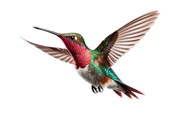 Obraz premium A Vibrant Hummingbird In Flight Against A White Background on a White or Clear Surface PNG Transparent Background