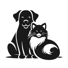 Cat and Dog black and white silhouette vector isolated on white background	