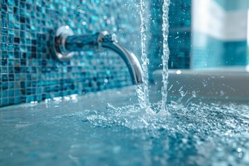 Modern Shower Head with Flowing Water in a Luxurious Bathroom