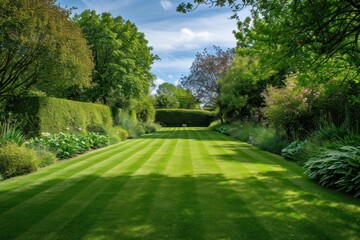 Fototapeta premium A beautiful English style landscape garden plant grass lawn.