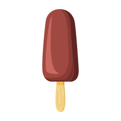 Bitten Chocolate ice cream on a stick. Delicious dessert Cool refreshing dessert. Hand drawn flat style isolated cheerful and summery appearance, whipped frozen chocolate cream. Vector illustration 