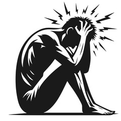 man in anxiety black and white silhouette vector isolated on white background
