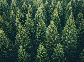 Lush Green Forest Canopy from Above - Stunning Aerial View of Evergreen Trees, Pine Forests, Dense Foliage, and Natural Wilderness Landscapes