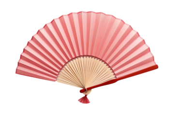 A Delicate Pink Hand Fan With a Red Tassel, Ready to Cool on a White or Clear Surface PNG Transparent Background