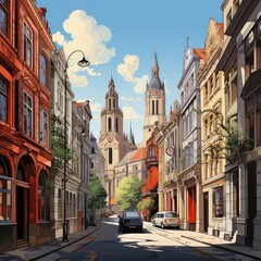 Obraz premium Poster Style Illustration of Brussels in Belgium with Iconic Landmarks