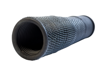 A Black Rubber Hose With A Patterned Surface on a White or Clear Surface PNG Transparent Background.