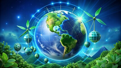 Green energy sources power the Earth and symbolize a sustainable future