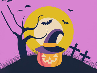 Halloween theme -  concept of Spooky Pumpkins, Moon and Bats