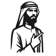 Silhouette vector illustration of a figure wearing traditional Middle Eastern attire, including a keffiyeh (headscarf) and an agal (headband). The design is simple and monochromatic, highlighting the 