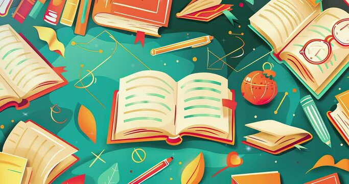 Design an inspiring copy space background for International Literacy Day, featuring open books, educational symbols, and vibrant graphics to celebrate the power of literacy and promote the importance 