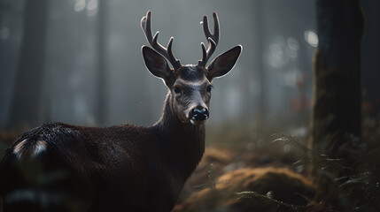 deer in the woods head close up