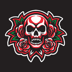 Skull head with rose flower. vector illustration