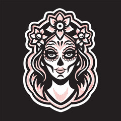 Vector illustration of Los Muertos woman on isolated black background