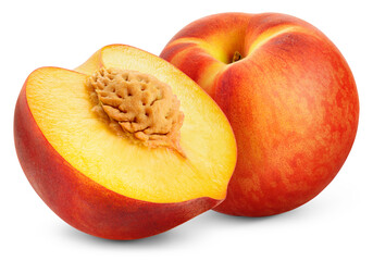 Peach isolated png. Peach with a half on transparent background. PNG format. Peaches with no background. Full depth of field.