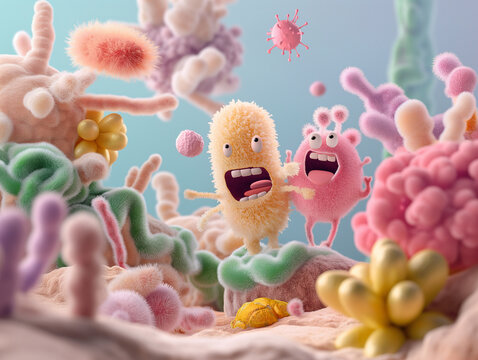 Colorful Microbiome Illustrations: Visualizing Gut Health, Probiotics, and Good Microbes for Optimal Digestive Wellness