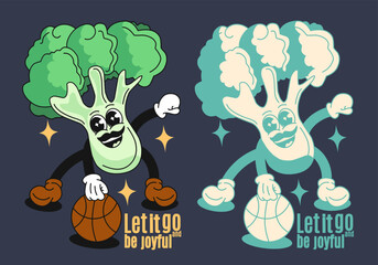 broccoli vegetable mascot playing basketball