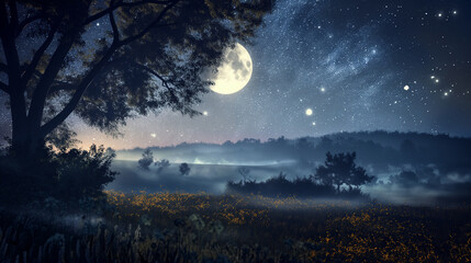 full moon over forest