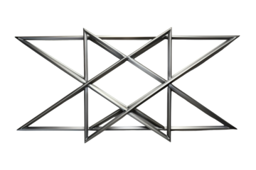 A Geometric Masterpiece of Interlocking Triangles in a Modern Metal Sculpture on a White or Clear Surface PNG Transparent Background.