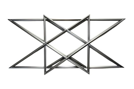 A Geometric Masterpiece of Interlocking Triangles in a Modern Metal Sculpture on a White or Clear Surface PNG Transparent Background.
