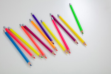 Colorful pencils isolated on white, kids creativity, back to school concept