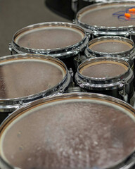 drums are all ready for marching band rehearsal