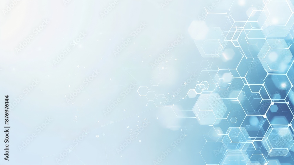 Poster Abstract blue and white medical background with geometric hexagonal patterns. Ideal for representing healthcare technology and scientific research.