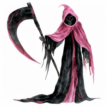 recommend clip art: Watercolor illustration of a Grim Reaper with a scythe, isolated on white