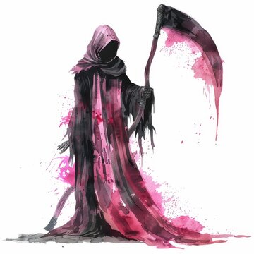 recommend clip art: Watercolor clipart illustration of the Grim Reaper holding his scythe, isolated on white