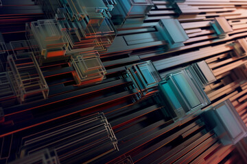 futuristic abstract background with colorful neon geometric shapes and dynamic lines in a digital cyberpunk style