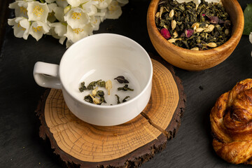 fresh green tea with the aroma and flowers of white jasmine