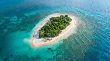 Aerial view of a remote tropical island with a picturesque sandy beach   realistic photo
