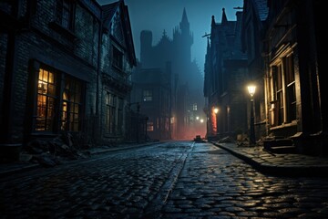 Street cobblestone alley night. © Rawpixel.com