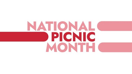 National Picnic Month colorful motion graphics seamless loopable text animation on white or black background for celebrating national picnic month in july