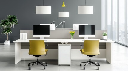 Efficient workspace design, focusing on performance and productivity, with optimized layout and high-tech equipment for maximum effectiveness