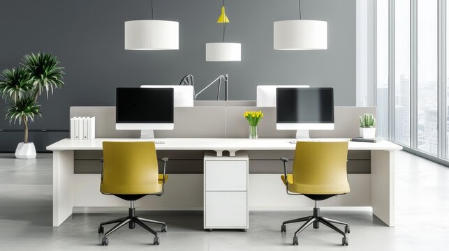 Efficient workspace design, focusing on performance and productivity, with optimized layout and high-tech equipment for maximum effectiveness