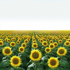 Obraz premium Radiant Sunflowers Blooming - Realistic Illustration of Vibrant Yellow Flowers in a Field, Nature Scenery on White Background