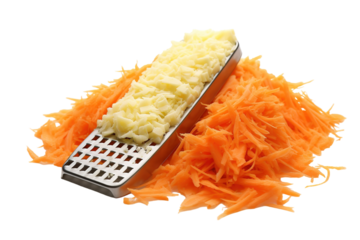 A Grated Mountain of Carrot and Potato on a Sunny Day on a White or Clear Surface PNG Transparent Background.