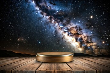 podium for your advertising against the backdrop of the cosmic sky
