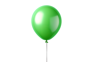 A Single Green Balloon Soaring Against a White Background on a White or Clear Surface PNG Transparent Background.