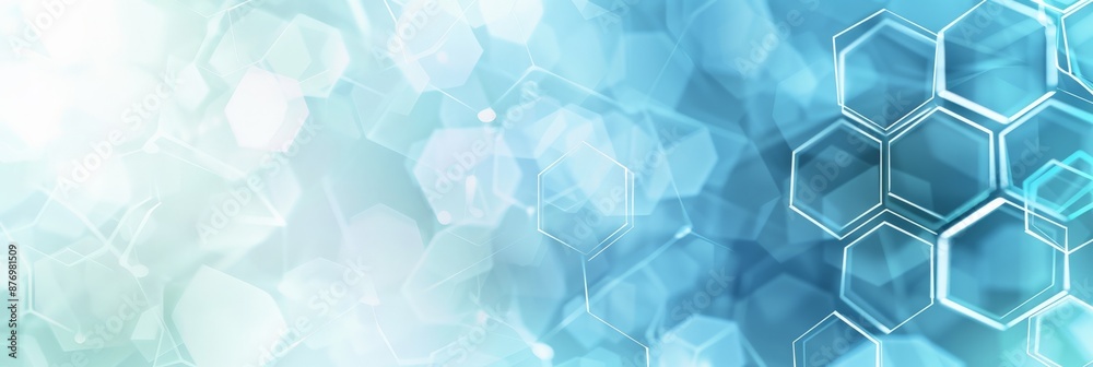 Poster Bright and airy medical background with hexagonal elements and a blue color scheme. Suitable for healthcare and technological innovations.