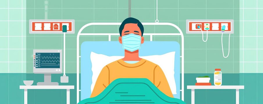 Signs of anaphylaxis, patient monitoring in hospital, flat design illustration