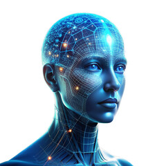 Obraz premium Concept Artificial intelligence . futuristic digital technology human and robot face close up, digital smart world metaverse concept isolated on white background